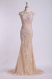 2024 Mesh Illusion Scoop Neckline Cap Sleeve Prom Dress With Beads And Applique