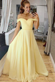 Elegant Off The Shoulder A-Line Chiffon&Satin Sweep Train Simple Prom STKPTJ1FRBQ