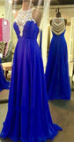 Royal Blue Sparkle Beads Halter Pretty Illusion High Neck Chiffon Prom Dresses