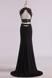 2024 Black Two-Piece Scoop Open Back Prom Dresses Sheath PEDGBRQA