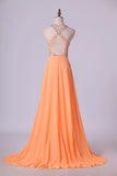 2024 Halter A-Line Prom Dresses Tulle And Chiffon Sweep PE5ME9R7