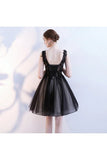 A Line V Neck Black Homecoming Dresses Short PSQ7QK77