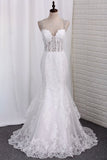 2024 Mermaid Wedding Dresses Tulle Spaghetti Straps With Applique PKD53K17