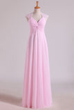 2024 V-Neck Bridesmaid Dresses A-Line Floor-Length With Ruffles