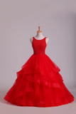 2024 Red Scoop Ball Gown Tulle Floor Length With Beading