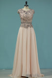 2024 Chiffon Scoop Beaded Bodice Prom Dresses A Line P49TEHDL