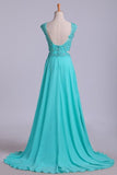 2024 Two Pieces Bateau Backless Prom Dresses A Line Chiffon Sweep Train PJ3Q74KZ