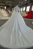 2024 Ball Gown Wedding Dresses High Neck Long Sleeves Royal Train PSLQNXCE