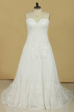 2024 Plus Size Sweetheart Tulle With Applique Court Train A Line Wedding PQXYRSBY