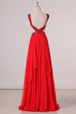 2024 New Arrival Straps Prom Dresses Chiffon With Beads And Ruffles Open P725139B