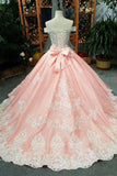 2024 Elegant Off The Shoulder Ball Gown Wedding Dresses Lace Up With Appliques PEDD52BL