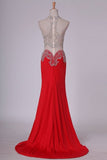 2024 Prom Dresses Scoop Spandex With Beading And Slit Sweep P2ZLEH54