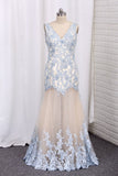 2024 Sexy V Neck Low Back Prom Dress Tulle Embellished With Beaded Applique Floor Length