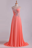 2024 Prom Dress Bateau Fitted And Ruffled Bodice With Long Chiffon Skirt Sweep PZZBD6P9