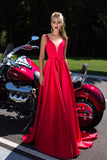 2024 V Neck Satin Prom Dresses A Line With Applique And Sash