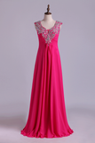 2024 Graceful Beaded&Ruffled Prom Dress V Neck Chiffon Floor Length