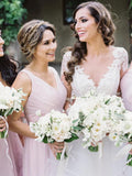 Simple Pink Mismatched A-Line Bridesmaid Dresses, Elegant Chiffon Bridesmaid Dress STK15397