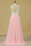 2024 New Arrival Prom Dresses Scoop A Line Chiffon With Beading Sweep PJJ6H2LQ