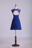 2024 Homecoming Dresses Dark Royal Blue A Line Short Square Neckline Open Back Lace & PRMYNYJ2