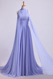 High Neck Prom Dresses Pleated Bodice A-Line Chiffon Sweep STKPQS3MK7G