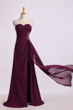 2024 Prom Dresses A Line Ruffled Bodice Beaded With Slit Floor Length