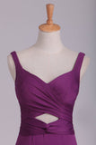 2024 Grape Prom Dresses Straps Open Back Spandex With Ruffles Sweep Train