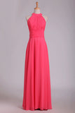 2024 Scoop A Line Ruched Bodice Bridesmaid Dresses Chiffon PFLB47JQ