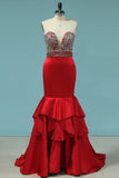 2024 New Arrival Mermaid V Neck Prom Dresses Satin PTS97ZYB