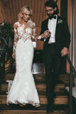 Long Sleeve See Through Mermaid Tulle Wedding Dresses Lace Appliques, Bridal Dresses STK15521