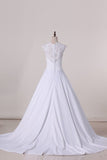 2024 Wedding Dresses Scoop With Applique And Sash A Line P27NDYJD