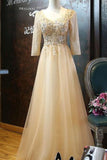 2024 Scoop 3/4 Length Sleeves A Line Tulle With Applique Prom Dresses