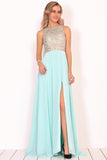 2024 Prom Dresses Scoop Chiffon With Beads And Slit A Line P11YR944