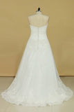 2024 Plus Size Sweetheart Tulle With Applique Court Train A Line Wedding PQXYRSBY