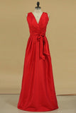 2024 Red Bridesmaid Dresses Cheap Bridesmaid Dresses V Neck Floor Length