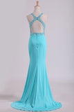 2024 Open Back Scoop With Beading And Slit Spandex Prom PNKB6NF8