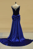 2024 V Neck Velvet Mermaid Evening Dresses With Beading Court PFBCZQFC