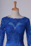 2024 Royal Blue Prom Dresses Long Sleeves Mermaid/Trumpet Satin With PCZZZM98