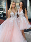 Charming Ball Gown V Neck Tulle Lace Appliques Prom Dresses, Evening STK20397