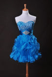 2024 Collection Blue A Line Sweetheart Short/Mini Organza PZBJJ8XJ