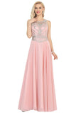 2024 Chiffon Scoop Prom Dresses A Line With Beads&Rhinestones Chiffon PLT761YX