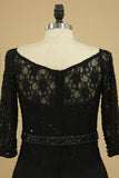 2024 Black Mother Of The Bride Dresses 3/4 Length Sleeve A Line Chiffon & Lace Sweep PPRLCCX8