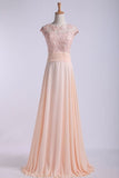 2024 Scoop Prom Dresses A Line Chiffon With Applique And Ruffles P57HFSL5