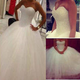 Cute Sweetheart A-line Strapless Beaded Tulle Ball Gown Wedding Party Dresses