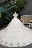 2024 New Arrival Satin Boat Neck Wedding Dresses Lace Up With Appliques PX26F2DD