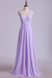 2024 Bridesmaid Dresses V-Neck A Line Floor Length Lace & Chiffon