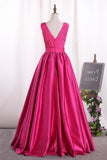 2024 Satin Prom Dresses V Neck A Line PMJ9ARHT