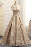 Special A-line V-neck Cap Sleeves Satin Appliques Lace Long Formal Evening Dresses