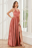 A-line Straps Velvet Bridesmaid Dresses with Slit