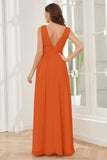 V-neck Split Chiffon Long Bridesmaid Dresses