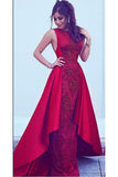 2024 Long New Style Red Scoop Sleeveless Mermaid Satin Beads Prom Dresses